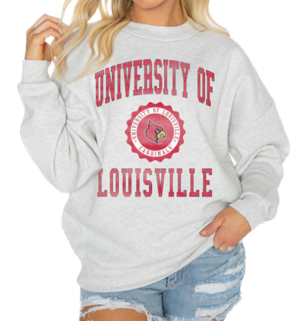 Louisville Cardinals Gameday Couture Women's Good Vibes Premium Fleece Drop Shoulder Pullover Sweatshirt